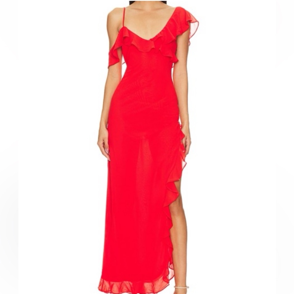 REVOLVE Red Ruffle High-Low Maxi Skirt